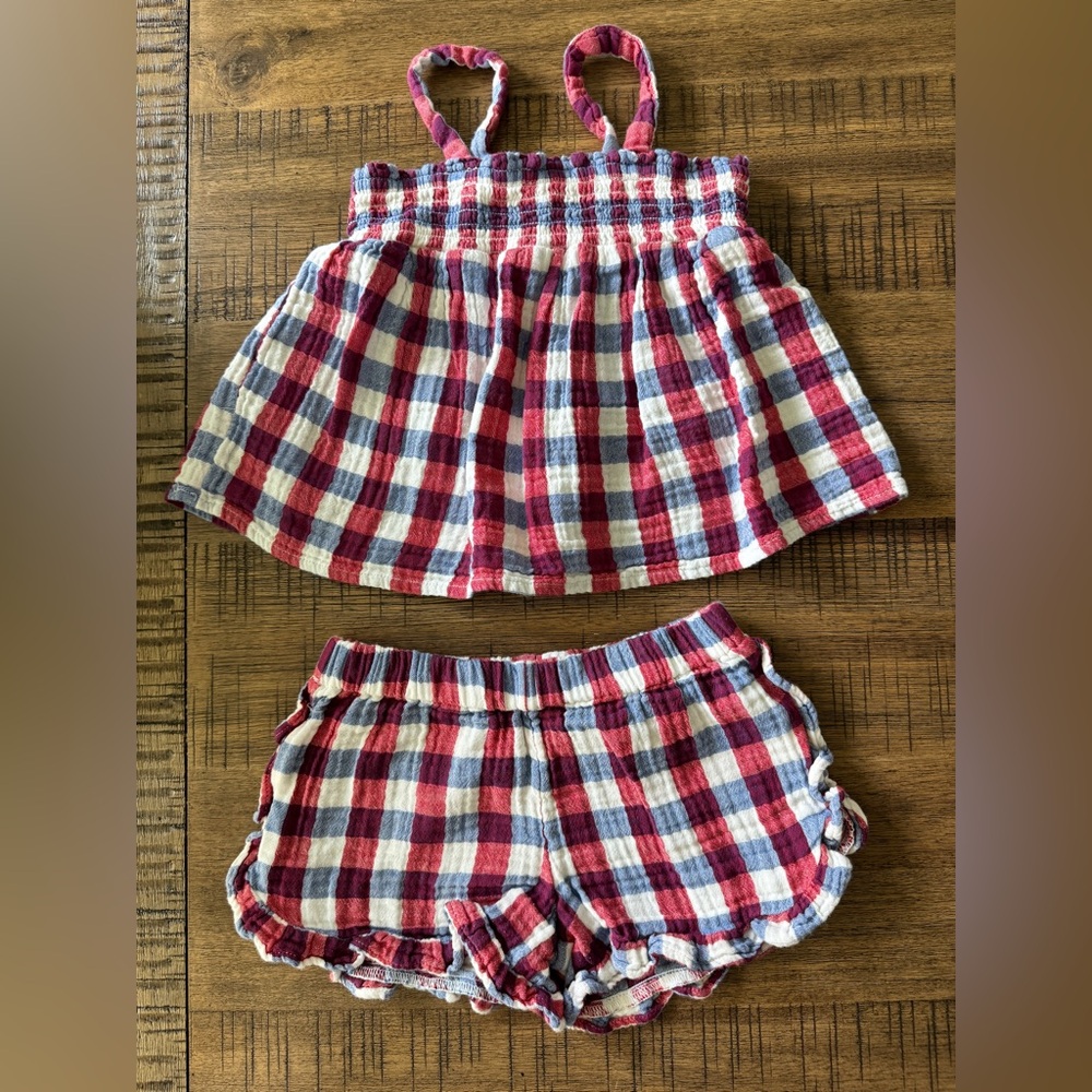 CAT & JACK | Toddler Girls Red/Blue Plaid Smocked Tank & Shorts Set (2PC) - 4T